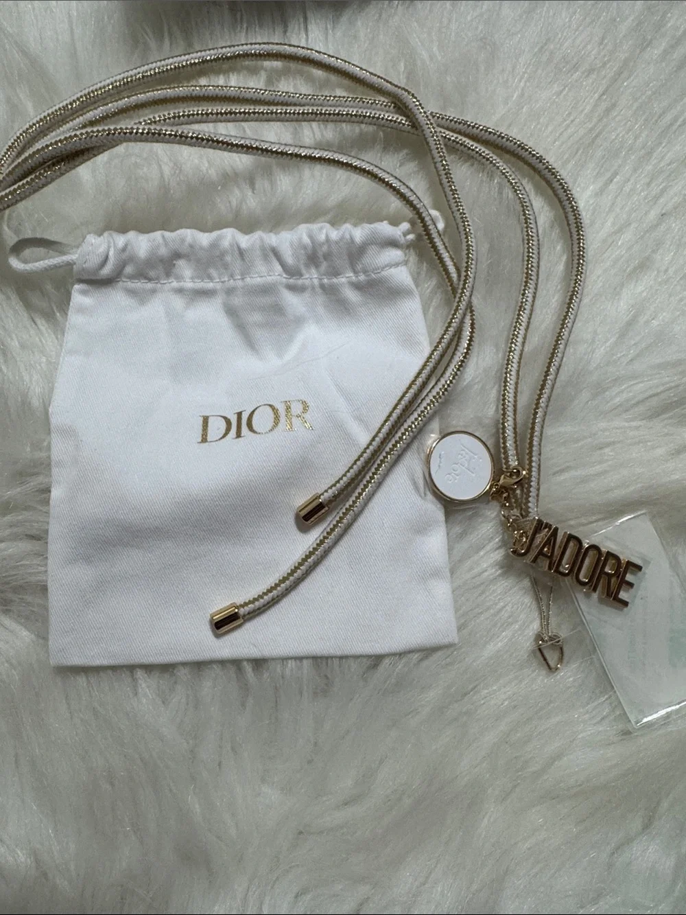 Dior Gold and White Logo phone charm